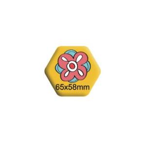 100 badges épingles héxagonales 65mm x 58mm