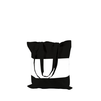 Shopping Bag Coton Noir avec Bande Polyester Sublimable