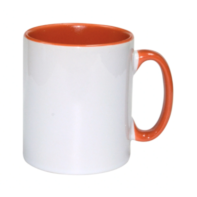 12 Mugs bicolores avec intérieur et poignée Orange